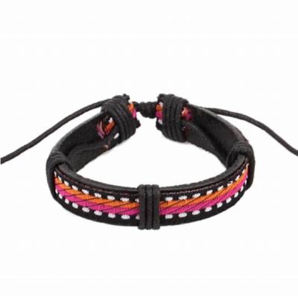 Orange, pink, and white thread adjustable sliding knot bracelet.